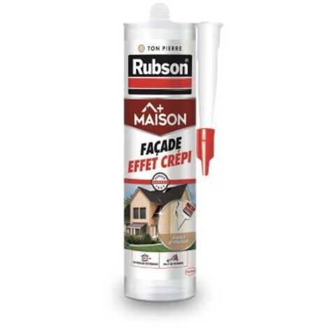 Rubson Mastic Maison pour façades effet Crépi, mastic acrylique pour joint, raccordement et rebouchage de fissures sur supports recouverts de crépi, aspect granuleux, coloris ton pierre, Cartouche de