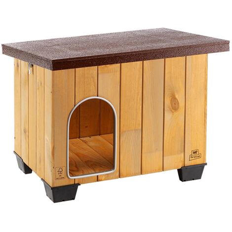 Ferplast – Niche pour chiens en pin nordique FSC – Dimensions 67 x 53 x h 55,5 cm – Toit incliné pour drainage – Isolation thermique efficace