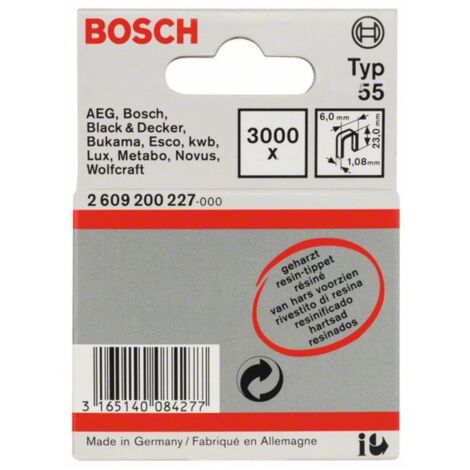 Bosch 3.000x Agrafes à dos étroit type 55, résinées 6 x 1,08 x 23 mm - 2609200227 (1/2)