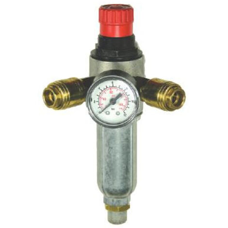 Mecafer – Filtre régulateur avec manomètre 3/8M – 2 sorties rapides – Pour compresseur avec filetage sortie 3/8"