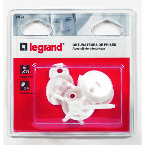 Legrand – Cache-prises de courant – Lot de 4 – Pour prise avec terre – Obturateur complet – Clé de démontage incluse (1/8)