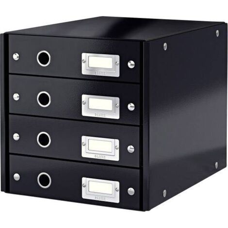 Caisson à tiroirs noir DIN A4 – 4 tiroirs empilables – Capacité 2200 feuilles A4 – Dimensions H 28,2 x L 28,5 x P 35,8 cm – Leitz (1/5)