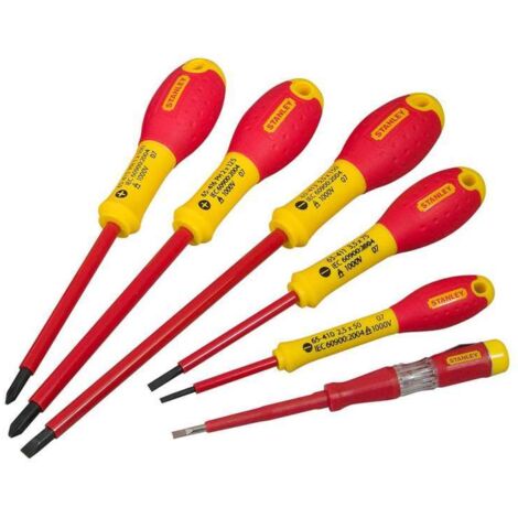 Stanley – Jeu de 6 tournevis isolés 1000V – Lames en acier chrome vanadium – Poignée ergonomique antidérapante – Pour travaux électriques