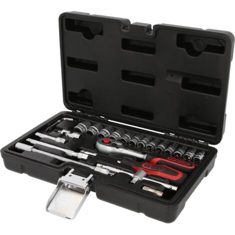 Kstools – Coffret cliquet et douilles 1/4' – 25 pièces – Acier chrome vanadium – Système FlankTraction – Angle de reprise 5° – 72 dents