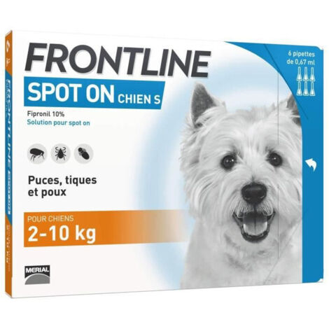 Frontline Spot On chien - Anti-puces anti-tiques pour chien S - 2-10kg - 6 pipettes