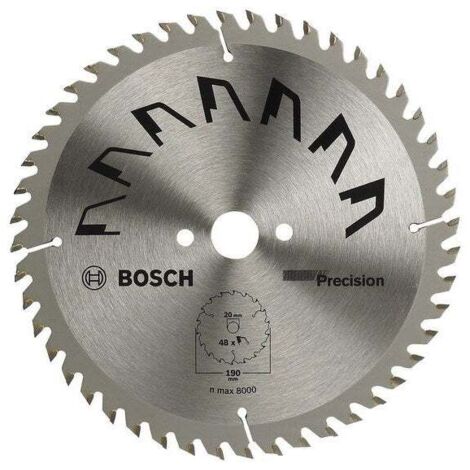 Bosch – Lame de scie circulaire 190mm – Alésage 20mm – 48 dents carbure pour coupes nettes dans le bois dur – Largeur de coupe 2,5mm (1/6)