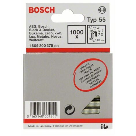 Bosch 1609200375 Agrafe à dos étroit type 55 résinée 6 x 1,08 x 28 mm, 1000 pièces (1/2)