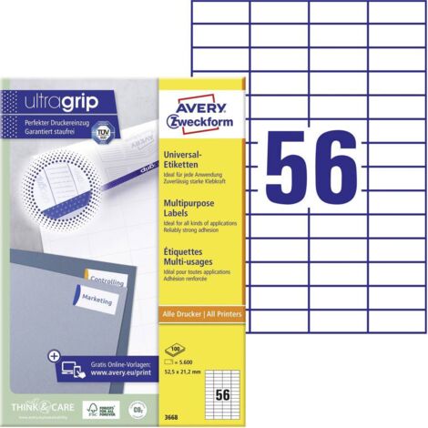 Avery-Zweckform 3668 Etiquette universelles 52.5 x 21.2 mm papier blanc 5600 pc(s) fixation permanente imprimante à jet (1/4)