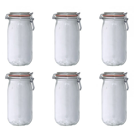 Lot de 6 bocaux en verre 1.5l – Diamètre 8,5 cm – Fermeture à canette – Conservation préparations maison – Le Parfait