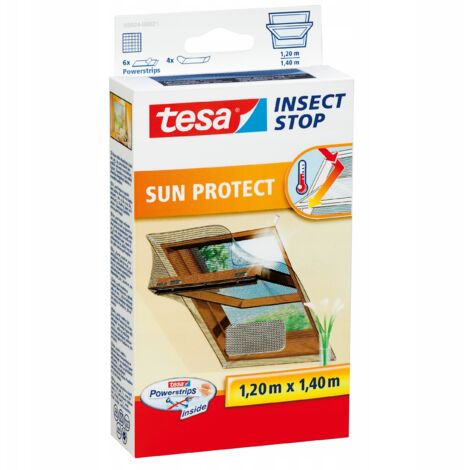 Tesa – Moustiquaire de fenêtre de toit 120x140 cm – Protection solaire en aluminium – Fixation sans perçage – Réutilisable et lavable (1/5)