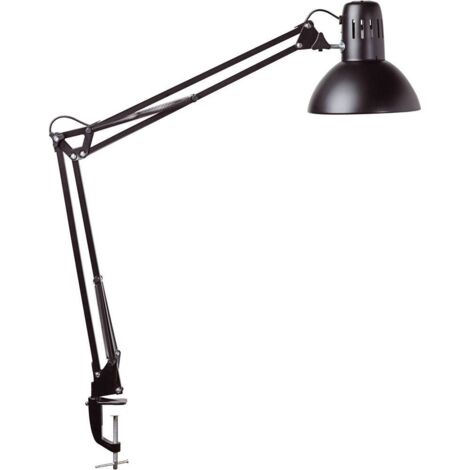 Lampe de bureau à pince 8230590 – métal noir – culot E27 – bras pivotant 360° – hauteur 51 cm – pour espaces de travail – Maul