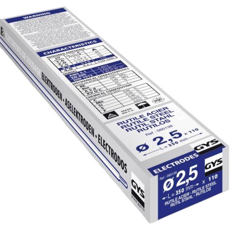 GYS – Électrodes de soudage enrobées Rutile E6013 – Lot de 110 – Ø 2,5 mm x 350 mm – 80 A (max.) pour acier et inox