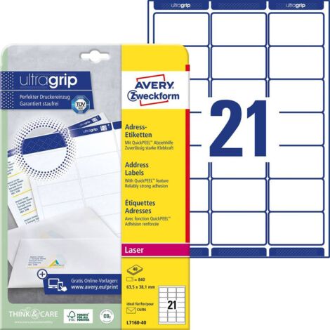 Avery Zweckform Adressetikett L7160-40 63,5x38,1mm 840St. (1/4)