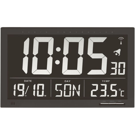 TFA Horloge murale numérique noire avec thermomètre taille XXL (1/4)