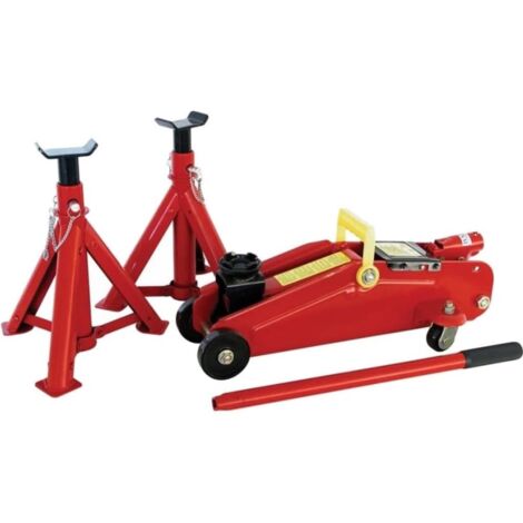 Carpoint Cric de type rouleur et 2 supports d'essieu 2000 kg Rouge (1/2)
