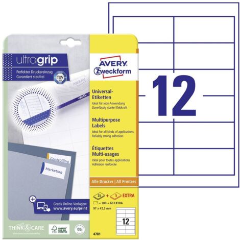 Avery-Zweckform 4781 Etiquette universelles 97 x 42.3 mm papier blanc 360 pc(s) fixation permanente imprimante à jet d' (1/4)