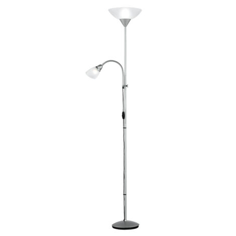 Lampadaire liseuse – R439387 – hauteur 180 cm – métal chrome – 2 lumières E27/E14 – éclairage intérieur – Reality Leuchten