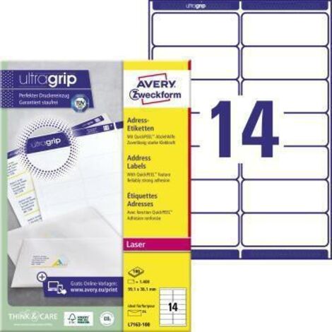 Avery Zweckform Adressetikett QuickPEEL L7163-100 ws 1.400 St./Pa (1/4)