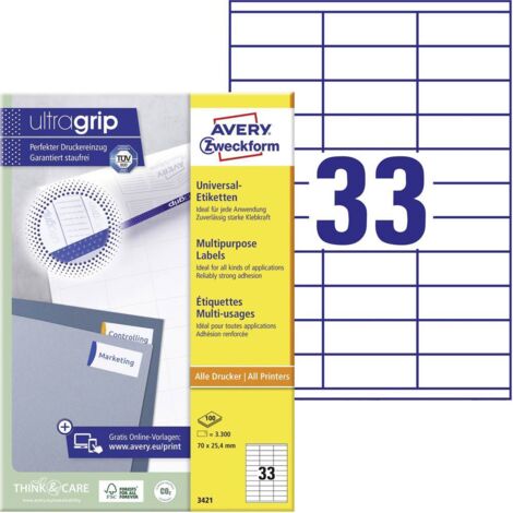 Avery Zweckform Universaletikett 3421 70x25,4mm weiß 3.300 St./Pack. (1/4)