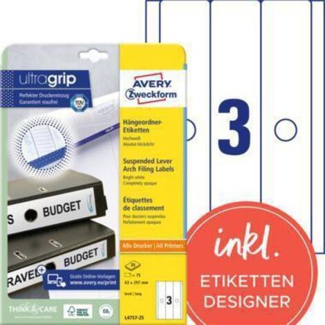 Avery Zweckform Ordneretikett L4757-25 63x297mm ws 75 St./Pack. (1/5)