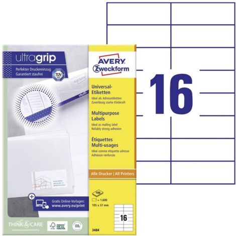 Avery Zweckform Universaletikett 3484 105x37mm weiß 1.600 St./Pack (1/4)