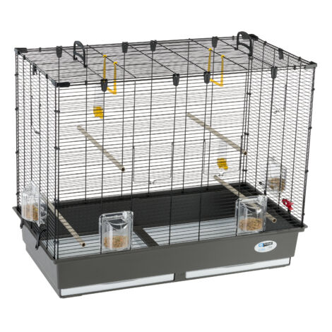 Cage pour oiseaux 87 x 46,5 x h 70 cm – En métal robuste avec bac en plastique recyclé – 4 mangeoires tournantes Brava 2 incluses – Zanvic (1/5)