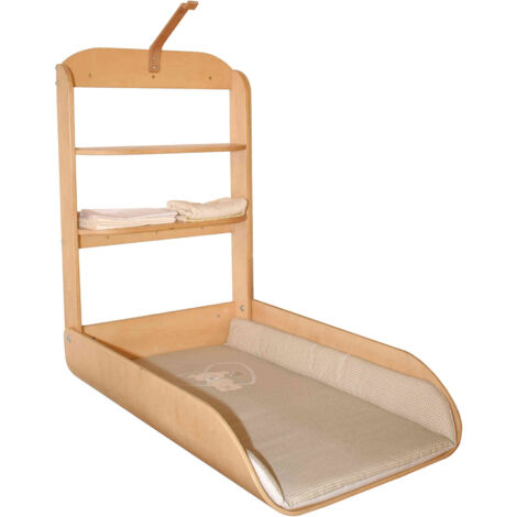 Table à langer murale en bois lamellé – Dimensions ouvertes 49 x 76,5 x 85 cm – Matelas inclus – Fixation murale avec visserie – Roba (1/5)