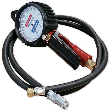 Schrader – Pistolet de gonflage manometre – Embout de gonflage – Poignée anti-pincement – Pression de travail 0,7 à 12 bars – Tuyau 1,5 m