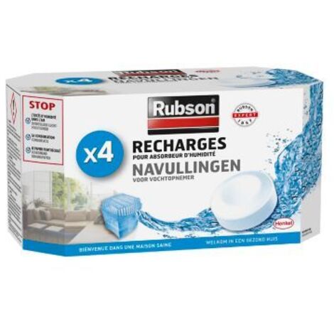 Rubson 4 Recharges Tab Basic, Recharges anti-humidité et anti-odeur neutres pour absorbeurs Basic Rubson, recharges ultra absorbantes