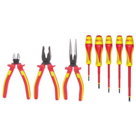 Ks Tools – Jeu de 8 pinces et tournevis isolés IEC 60900 – Poignées bi-matière confort – Pour travaux d'électricité et bricolage (1/4)