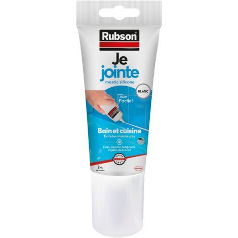 Rubson Je Jointe Mastic Blanc 150 ml, mastic étanche anti-moisissure en tube prêt à l'emploi, mastic silicone durable pour joints sanitaires spécial Bain & Cuisine (1/3)