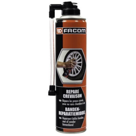 Facom – Bombe anti-crevaison 400 ml – Répare crevaison tous temps – Compatible pneus jusqu'à 195 mm – Pour pneus gonflés à l'azote