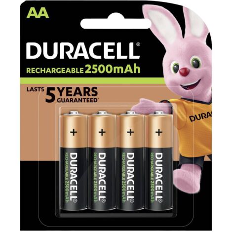 Duracell – Lot de 4 piles rechargeables LR6 (AA) NiMH 2500 mAh – Faible auto-décharge – Prêtes à l'emploi – Pour appareils gourmands en énergie
