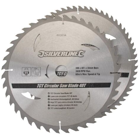 Silverline – Lame de scie circulaire Ø300 mm – Alésage 30 mm – 40 et 60 dents – Pour bois dur – 2 pièces – 803634 (1/5)
