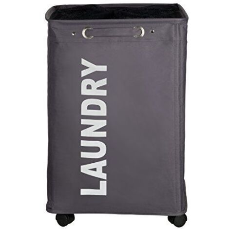 Panier à linge WENKO Quadro gris 79 litres 40 x 60 cm panier à linge à roulettes bac à linge polyester bac à linge gris sac à linge gris avec 4 roulettes et protection visuelle élégant et pratique (1/5)