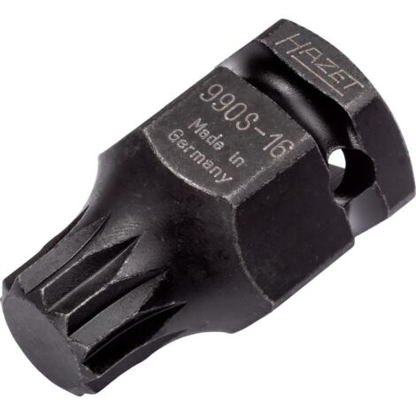 Douille mâle à chocs 990S-16 ∙ Carré creux 1/2 pouce (12,5 mm), 6 pans extérieurs 24 mm ∙ Profil denture multiple intérieur XZN ∙ Taille M16 (1/4)