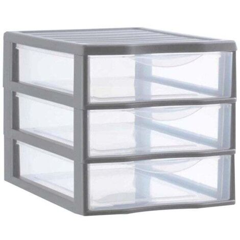 Mini tour de rangement plastique 3 tiroirs – Polypropylène gris – Dimensions L.18 x P.21 x H.17 cm – Fabrication française – Sundis (1/3)