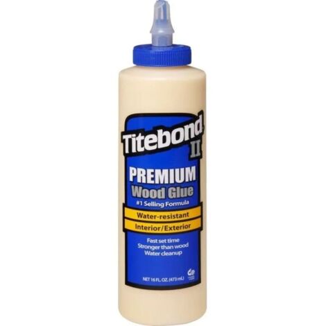 Colle à bois Titebond PREMIUM II 473 ml – Résistance à l'eau – Forte adhérence initiale – Séchage rapide – Pour menuiserie extérieure