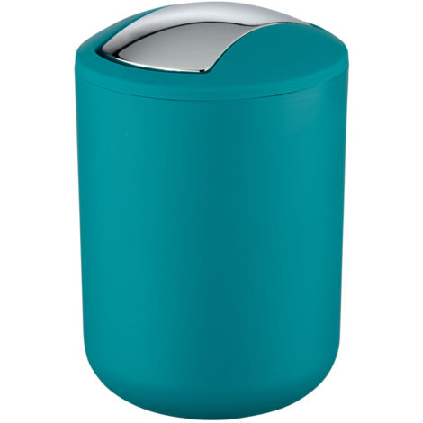 WENKO Poubelle Salle de Bain, Mini Poubelle Salle de Bain, couvercle basculant, Brasil S, capacité 2L, plastique PET incassable, ø14x21 cm, Turquoise