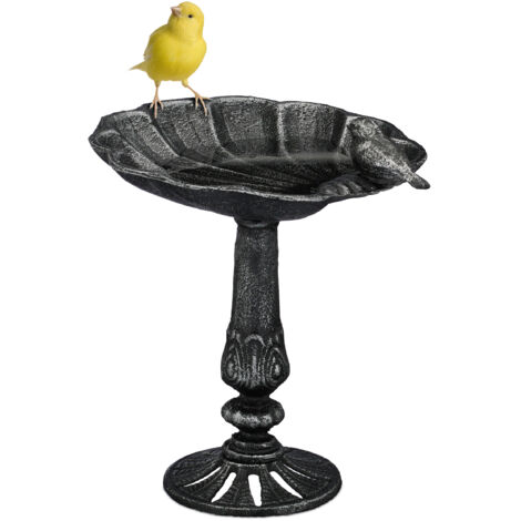 Relaxdays Abreuvoir à oiseaux sur pied, en fonte, résistant au froid et à la pluie, en forme de coquillage, mangeoire (1/5)