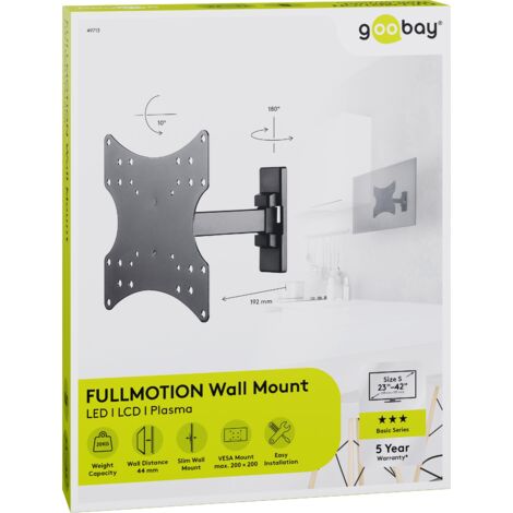Support Mural pour TV Basic FULLMOTION (S), pour les téléviseurs de 58-107 cm (23 à 42 pouces), entièrement mobiles (pivotants et inclinables) jusqu'à 20 kg. (1/5)