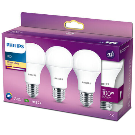 Pack 3 Ampoule LED Philips E27 A60  13W 1521Lm 2700K [PH-929001234535] (1/2)