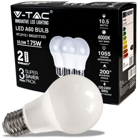 Ampoule LED V-TAC E27 10,5 W 100 lm/W A60 Blanc naturel (boîte de 3 pièces) (1/5)