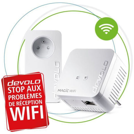 Informatique - Tablette Réseau - CPL CPL Devolo Magic 1 WiFi mini Starter Kit Pack de 2 boîtiers,Wifi et filaire,Haut débit (1200 Mbps),Conservation des prises (1/4)