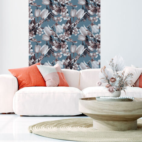 Papier peint intissé pré-encollé - TULIPES ET FLEURS DE CERISIER - 1 rouleau de 300x60cm (1/5)