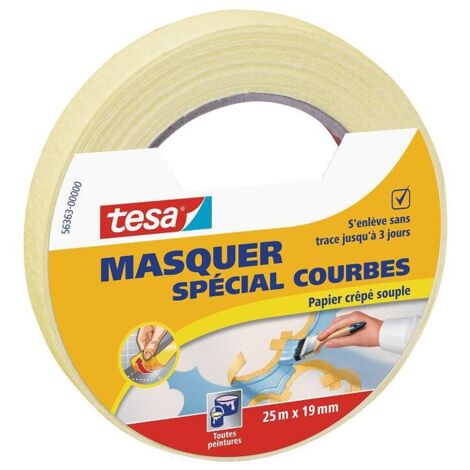 Tesa – Ruban de masquage spécial courbes 25m x 19mm – Souple et extensible – Adhésion forte sur surfaces rugueuses – Résiste jusqu'à 60°C