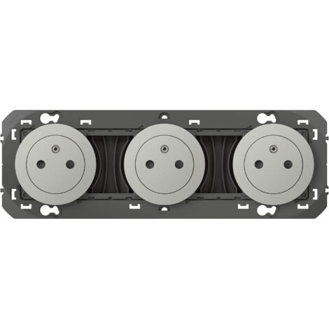 Legrand - Triple prise de courant 2P+T Surface Dooxie 16A précâblées Alu (1/3)