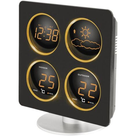 Station météo numérique radiopilotée – Alimentation secteur – Température intérieure/extérieure – Horloge DCF77 – Prévisions météo – Technoline (1/6)
