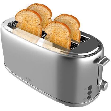 Cecotec Grille-pain 4 Tranches Toast&Taste 1600 Retro Double Inox: 1630 W 2 Fentes Larges de 38 cm et Longues Acier (1/5)