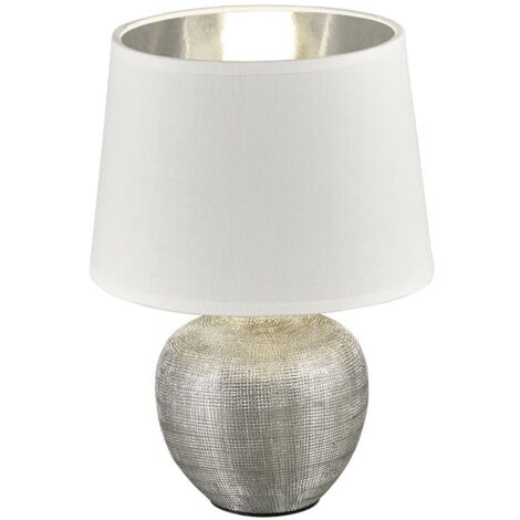 Lampe à Poser Moderne Céramique Argentée Blanc Luxor Abat Jour Ø18 cm Trio Lighting (1/3)